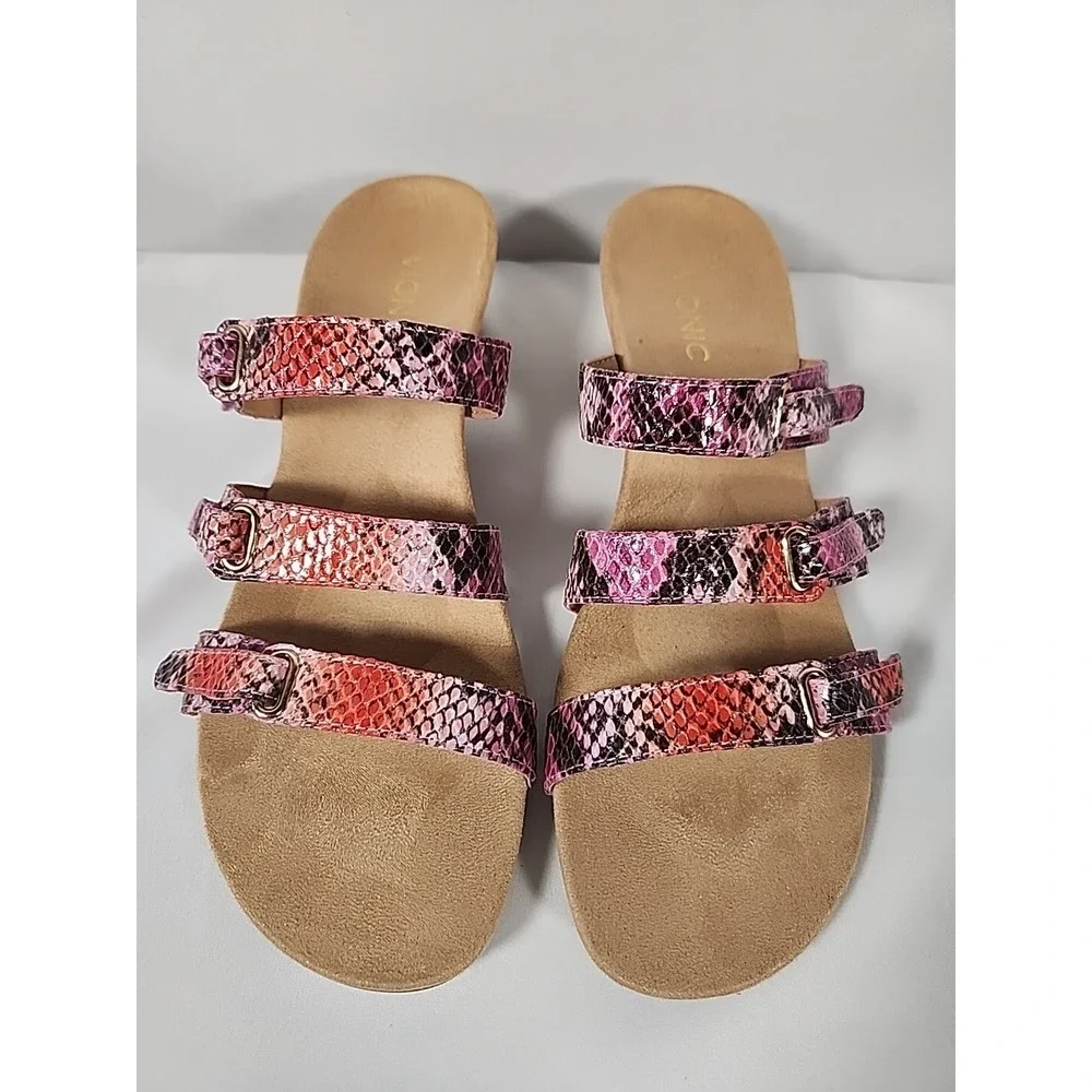 Vionic Dwyn Pink Snake Skin Print 3-strap‎ Wedge Sandals Women Size 11 381DWYN